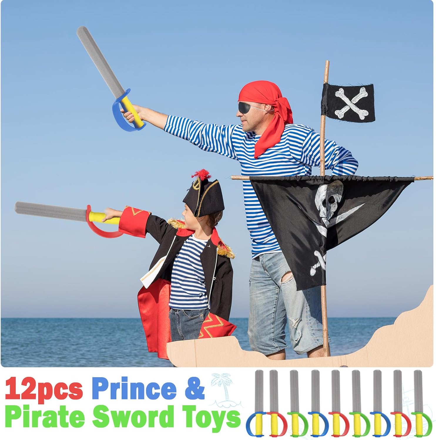 Honoson Espadas de espuma de 16 pulgadas, espadas de espuma de príncipe, espadas falsas, regalos de fiesta de príncipe pirata para fiestas de