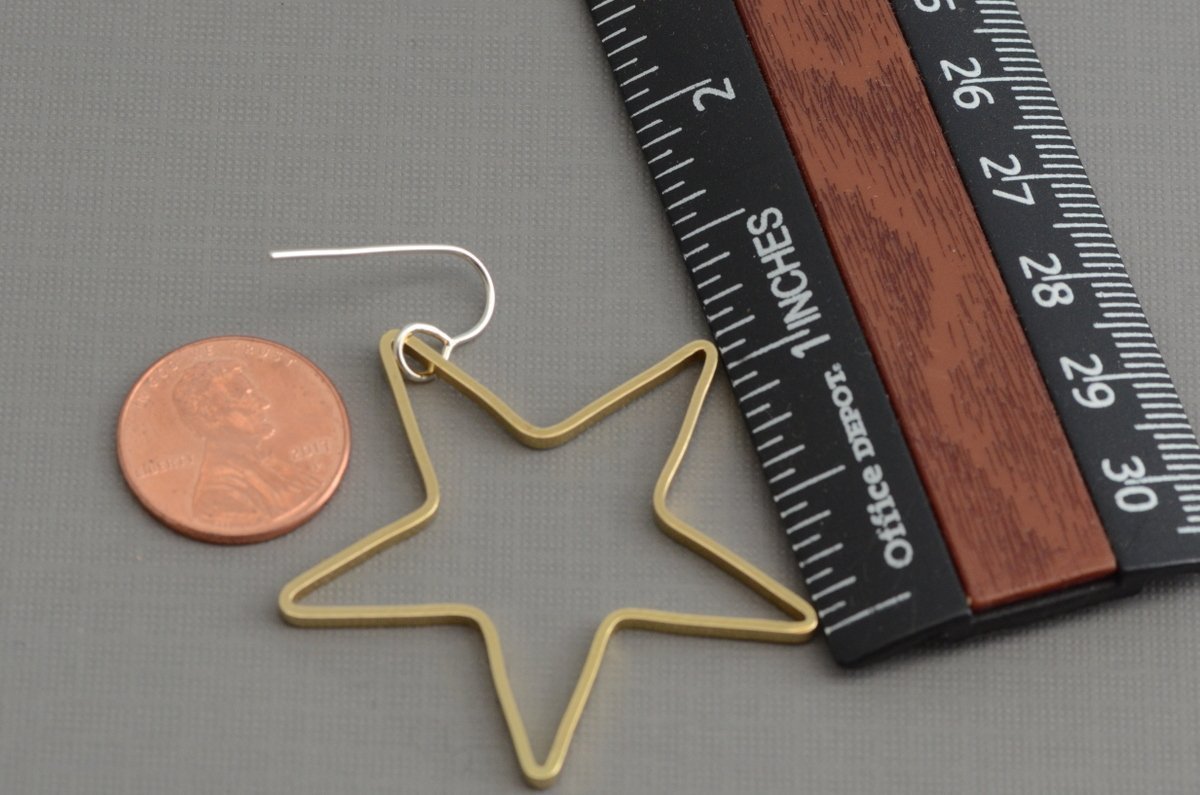 Large star gold brass hoop earrings cowgirl western southwestern dangle earrings for men women
