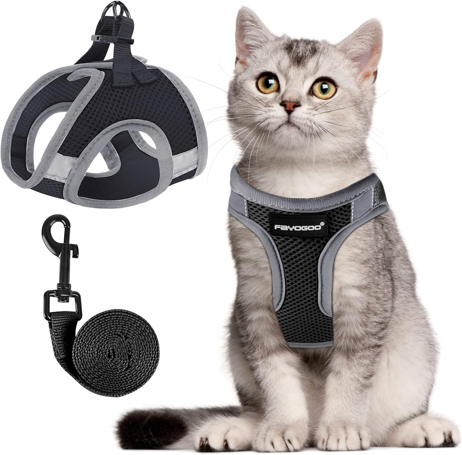 Juego de arnés y correa para gatos para caminar, a prueba de escape, arnés para gatito y correa ajustable, arnés y correa para caminar para gatos