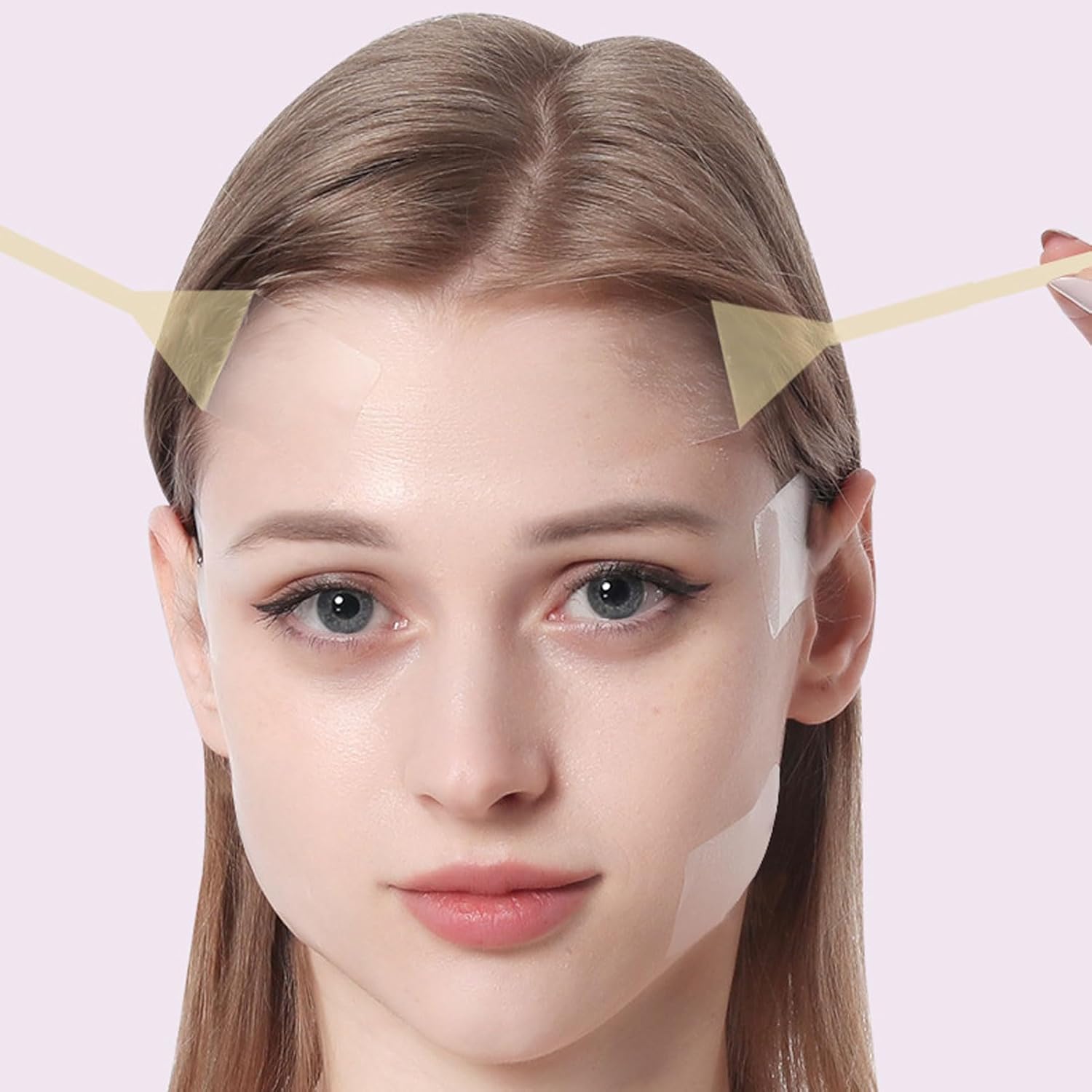 Cinta de levantamiento facial, 4 bandas elásticas, cinta de levantamiento de cuello, 20 cintas de repuesto, impermeables, invisibles para ojos para