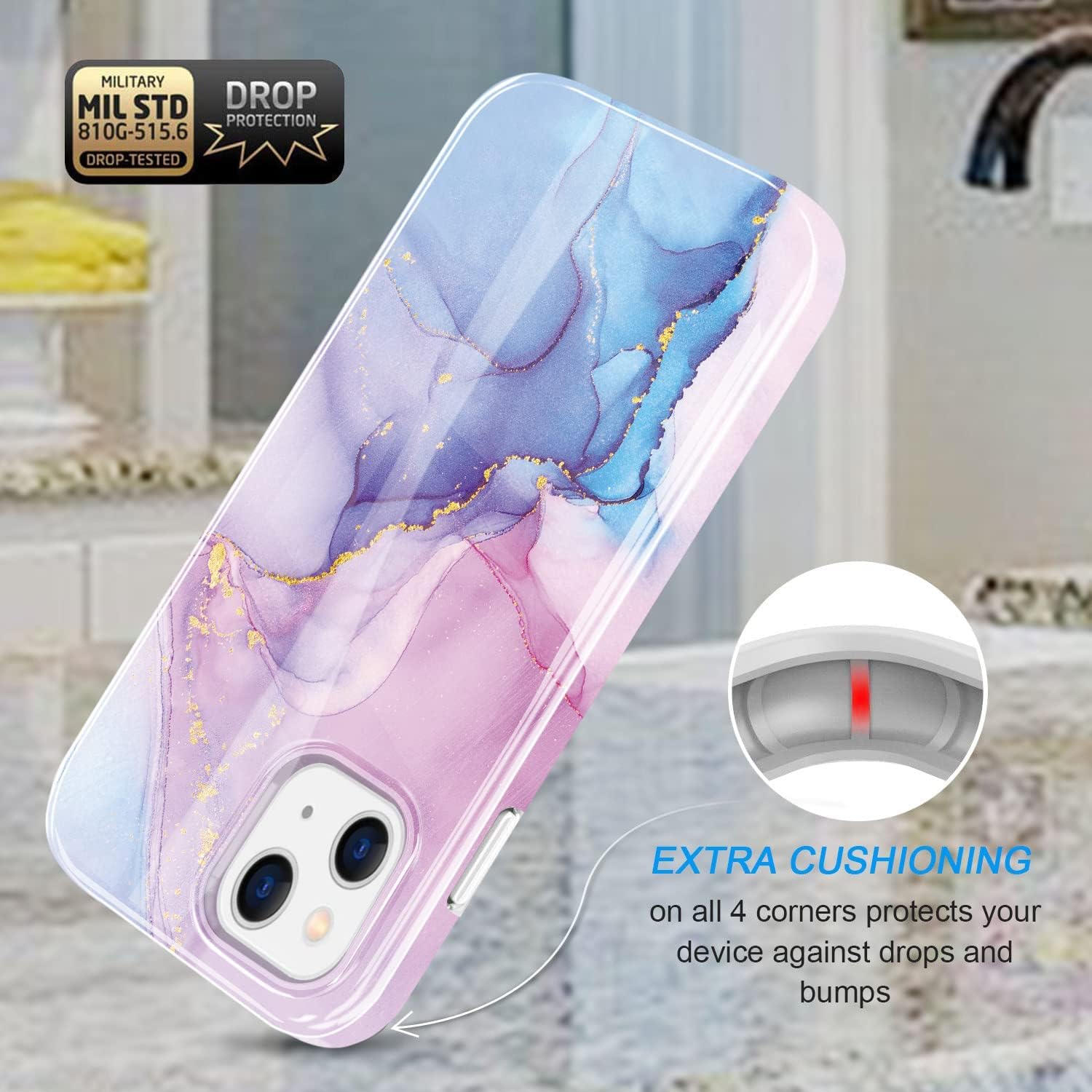 luolnh Funda dorada brillante compatible con iPhone 13, diseño de mármol, a prueba de golpes, delgada, de silicona suave, TPU para iPhone 13 de 6.1