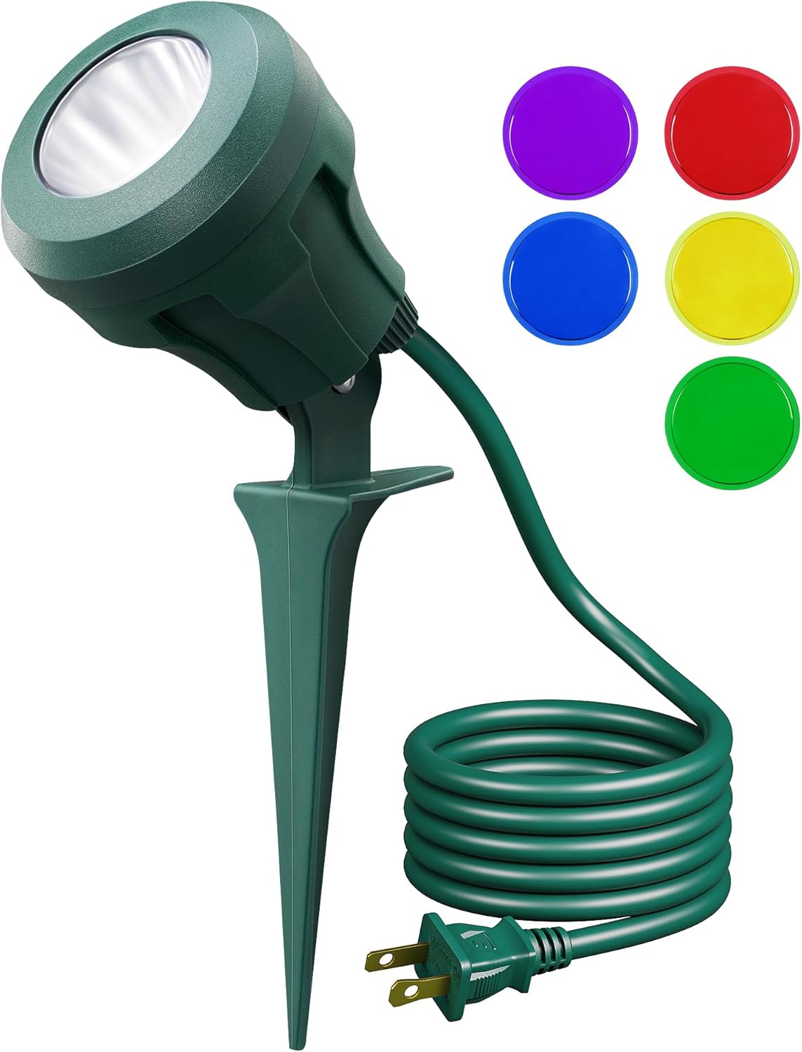 EDISHINE Foco de 120 V para exteriores, 5 lentes de color extra, foco LED impermeable de 4.8 W, iluminación de paisaje de 5000 K para decoración de