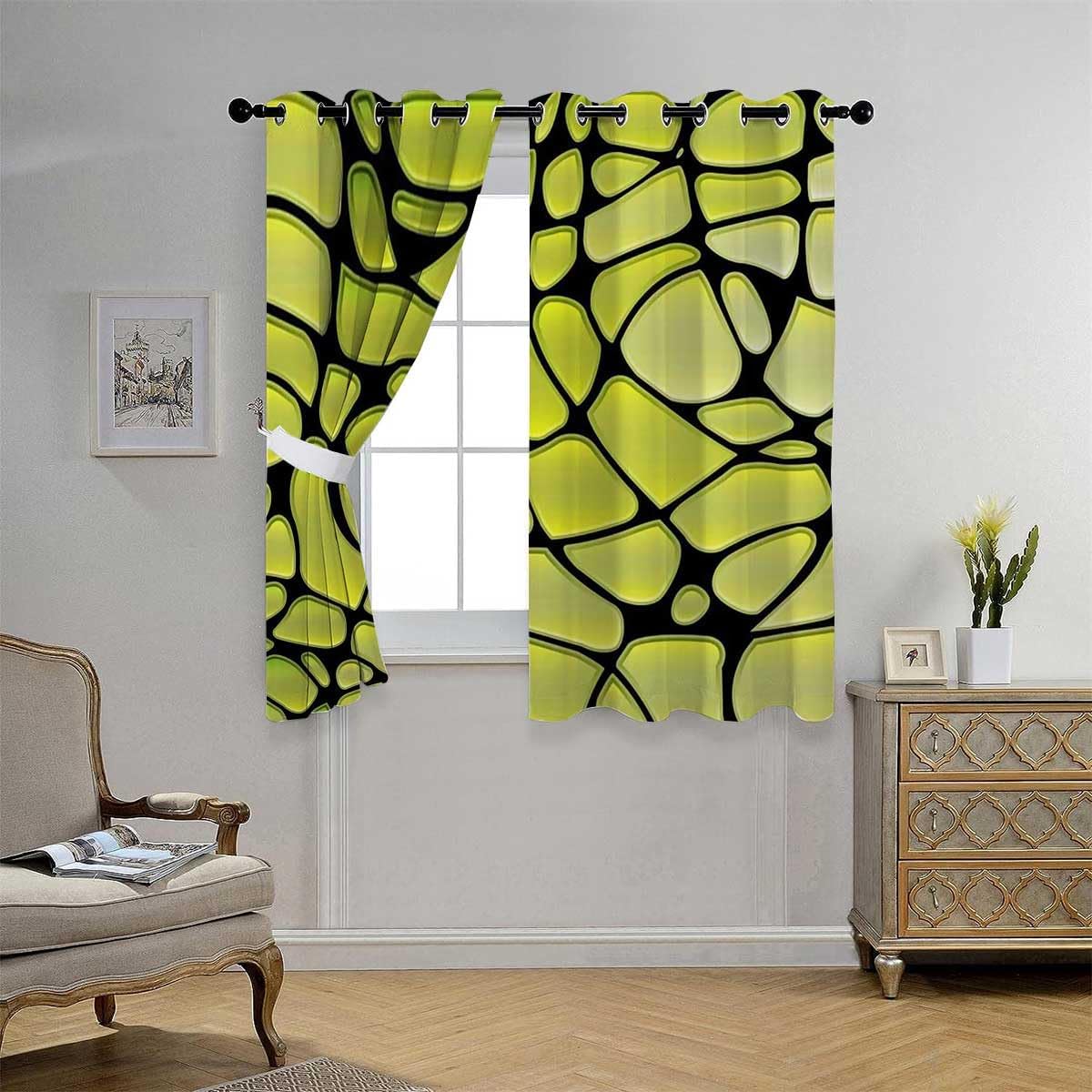 YANFENQI Cortina para Dividir Habitacion – Cortinas de arte de mosaico amarillo para armario, sin puerta, sábana opaca de 63 pulgadas de ancho por
