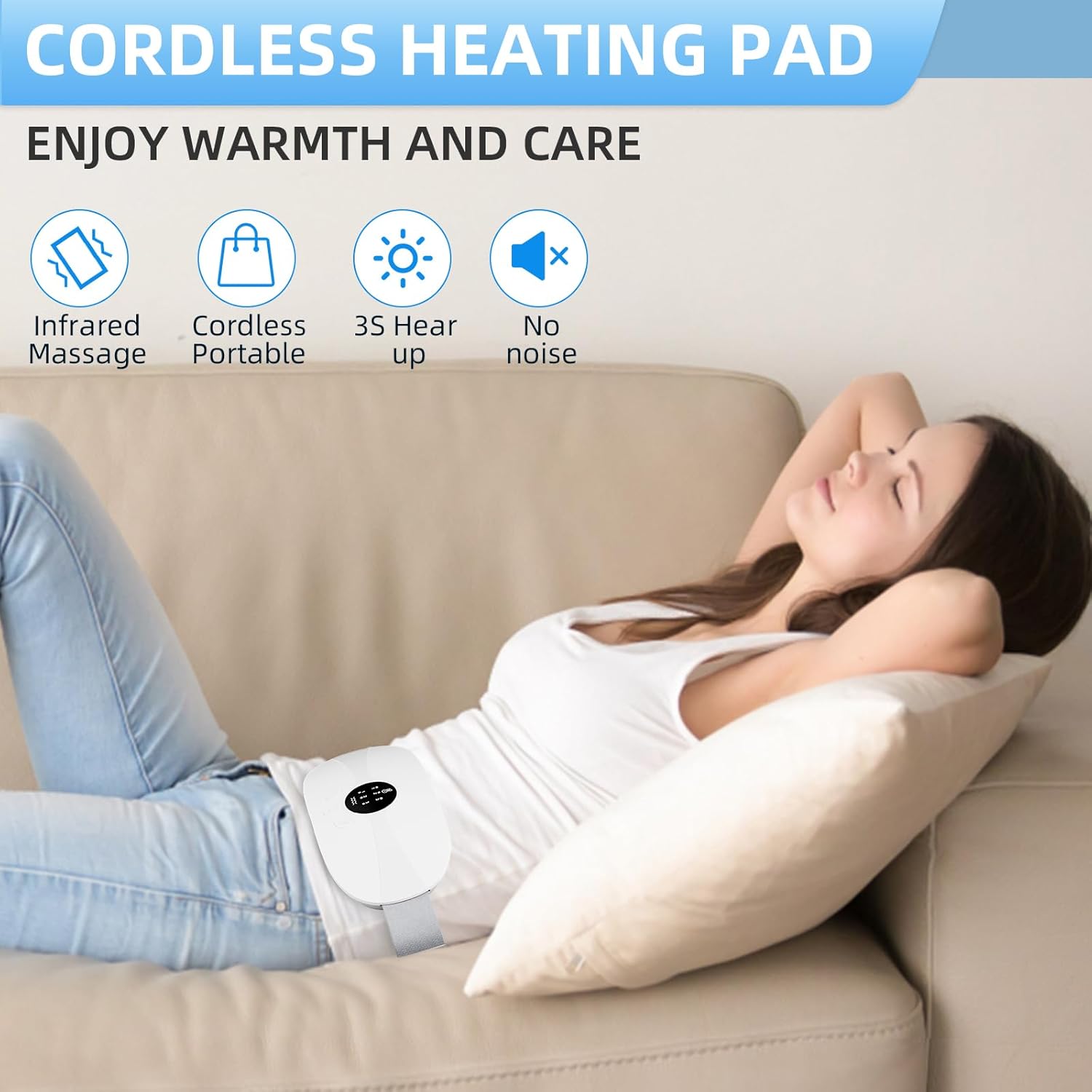 kissleaf Almohadilla térmica, almohadilla térmica portátil inalámbrica de calentamiento rápido, almohadillas térmicas con 3 niveles de calor y 3