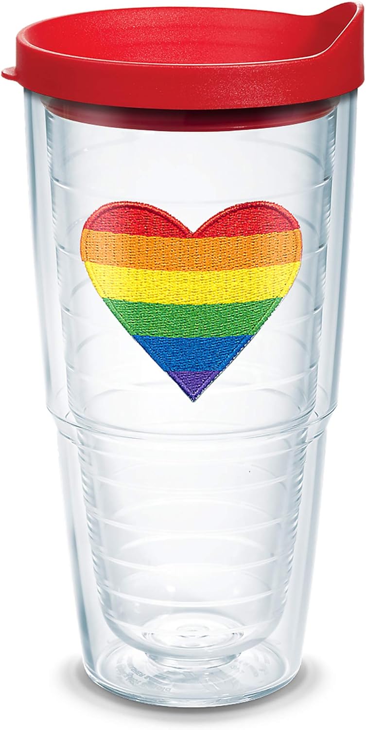 Tervis Vaso aislado de doble pared Pride Heart hecho en Estados Unidos mantiene las bebidas frías y calientes, 24 onzas, clásico