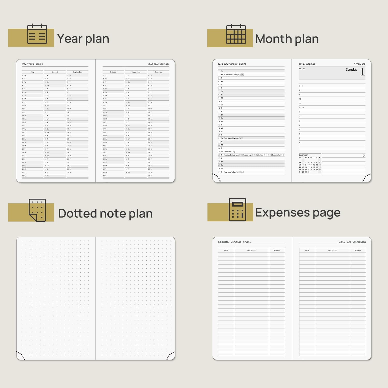 POPRUN Agenda diaria 2024 de una página por día, tamaño de bolsillo (4 x 6.25 pulgadas), calendario diario 2024, libro de citas por hora con