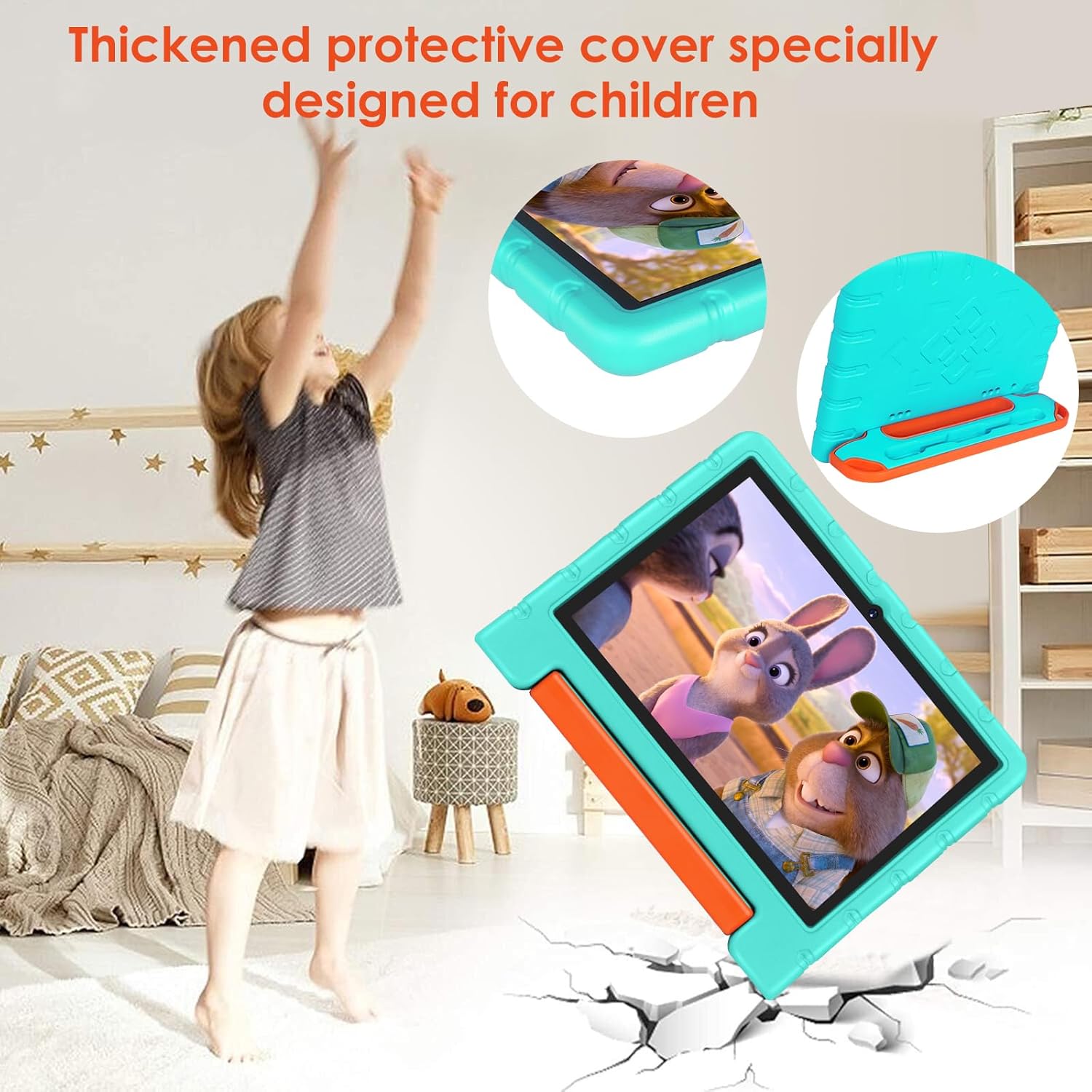 Tableta para niños Android 13 de 10 pulgadas para niños con funda a prueba de golpes, 12 GB+128 GB, octa-Core, pantalla táctil HD 1280 X 800,