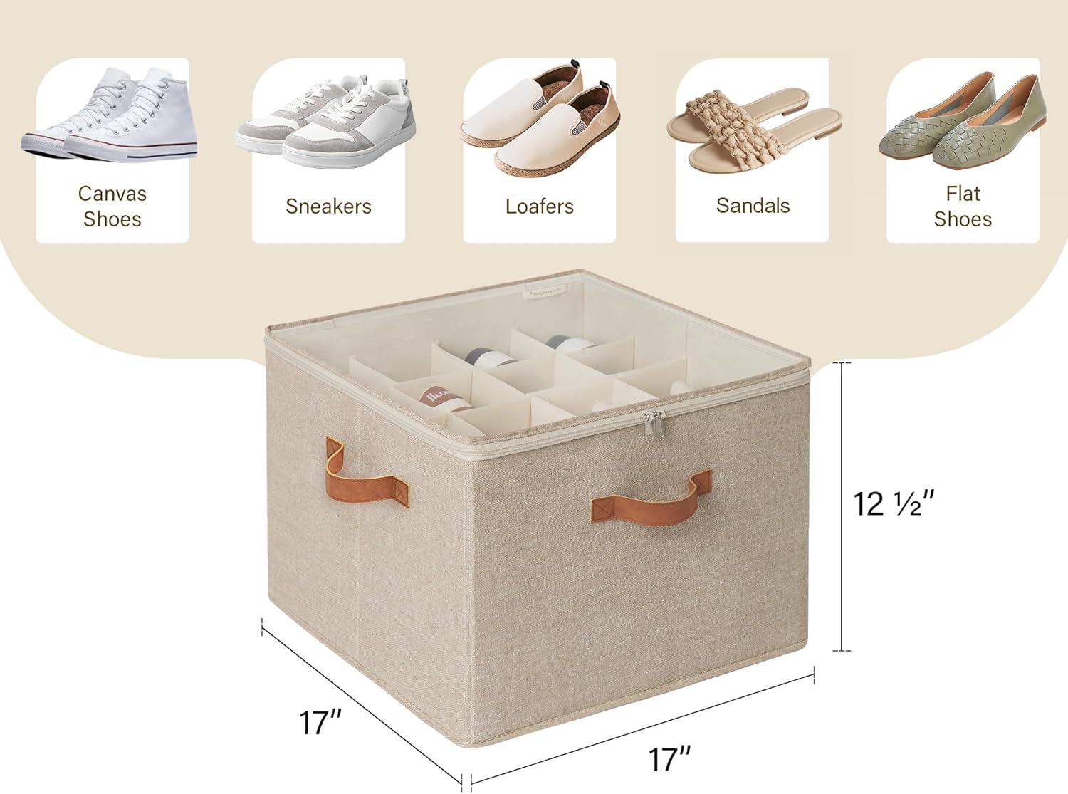 StorageWorks Organizador de zapatos para armario, contenedores de tela para almacenamiento de zapatos con cubierta transparente, divisores