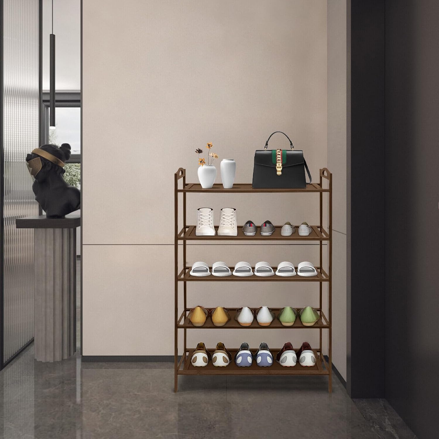 Organizador de zapatos de 5 niveles, 15 pares de zapateros, estante de almacenamiento de zapatos, estante moderno para zapatos, estante de zapatos