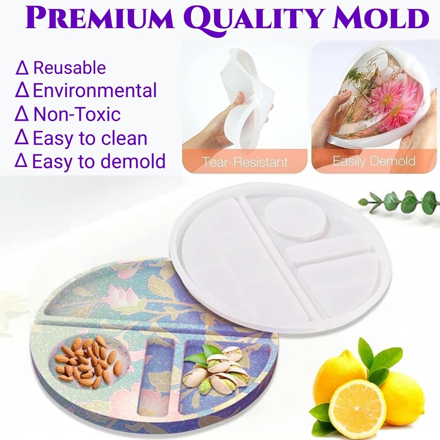 Molde de bandeja rodante para resina, bandeja de almacenamiento de maquillaje, molde de fundición epoxi cosmético, molde redondo de silicona para