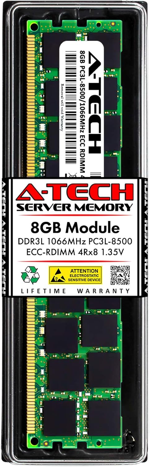 A-Tech Reemplazo de 8 GB de RAM para Elpida EBJ82RF8EDWA-AE-F  DDR3 1066MHz PC3-8500 RDIMM 4Rx8 1.35V ECC registrado 240 pines módulo de memoria de