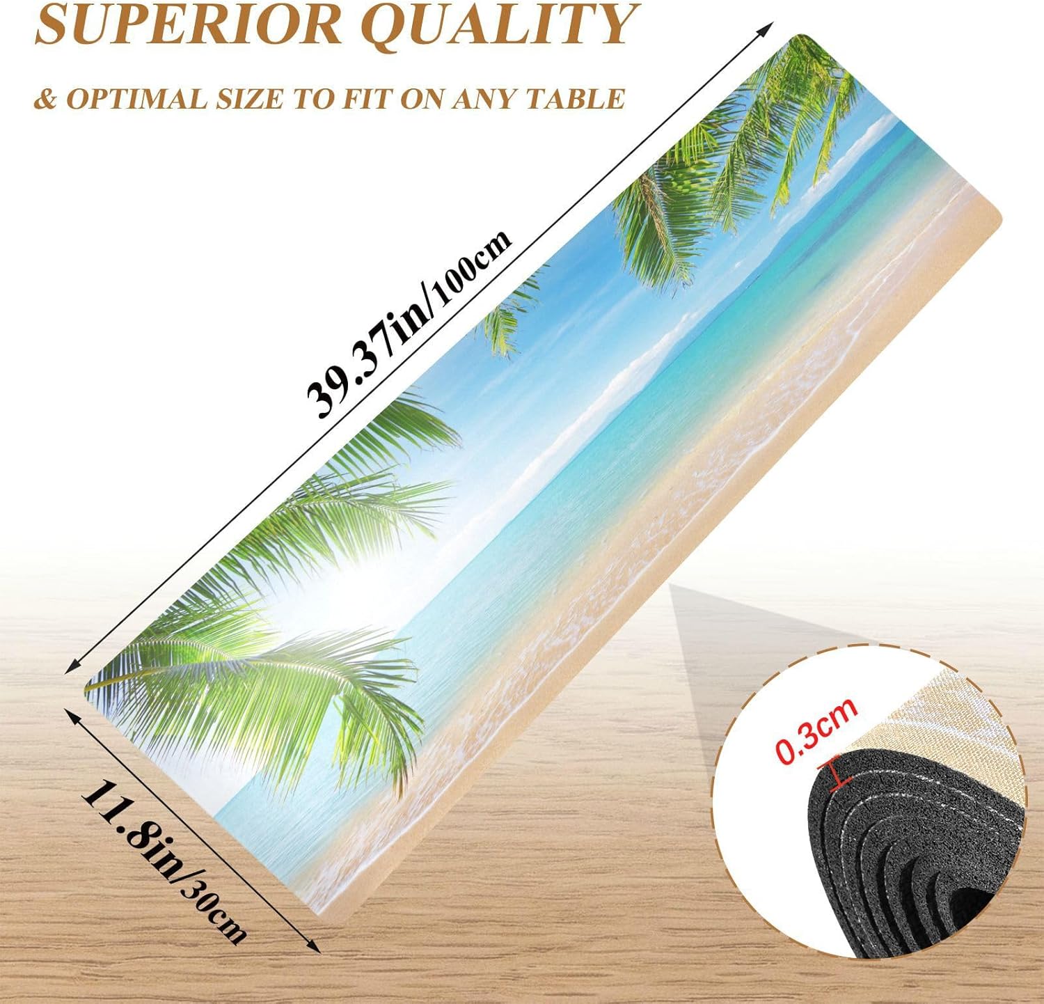 Camino de mesa de verano con cocoteros verdes de 40 pulgadas de largo para ollas y sartenesplatos calientes, protector de mesa de calor hasta 230 F,