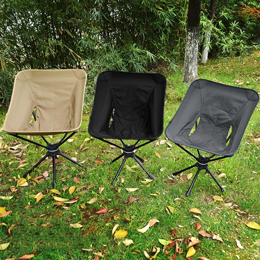 HiGropcore Silla de camping giratoria portátil – Sillas plegables ligeras para exteriores, silla compacta para mochileros, giratoria de 360 grados y