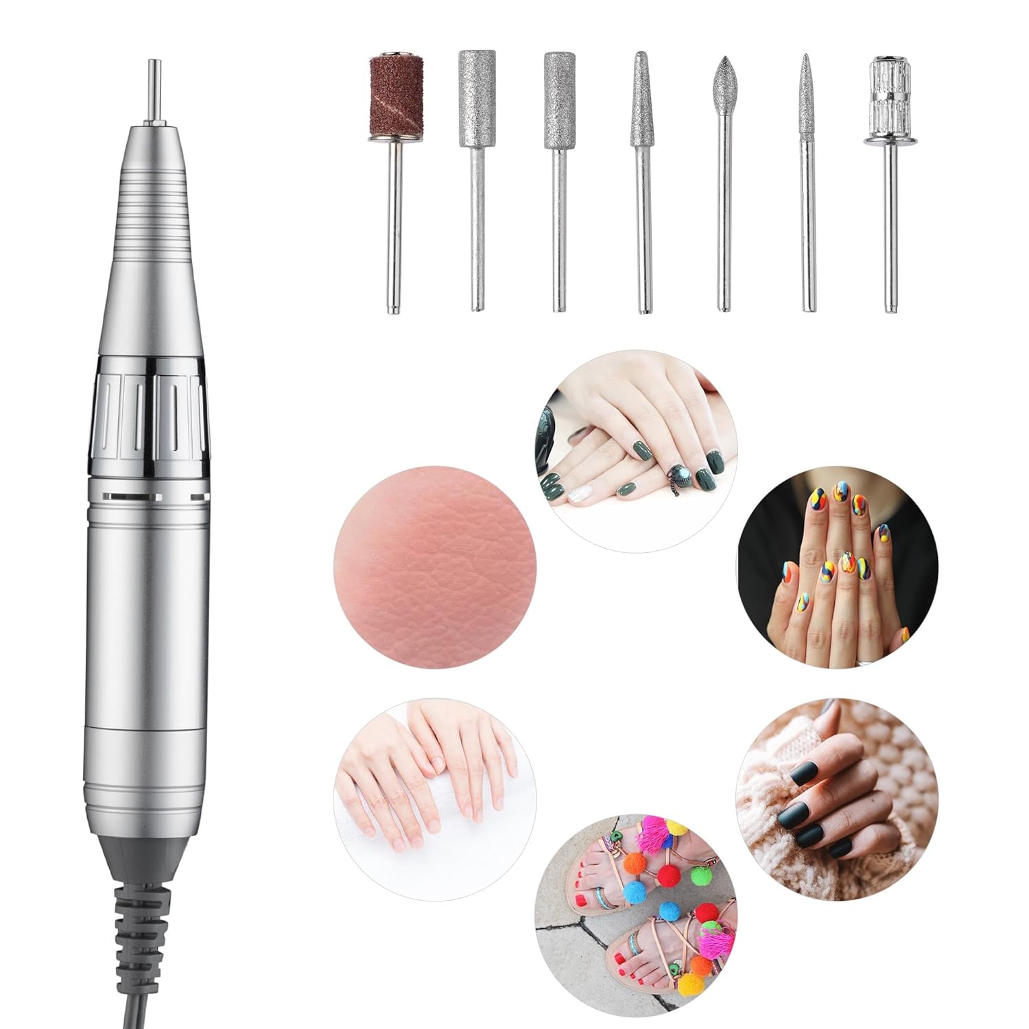 BYOOTIQUE – Kit de máquina de taladro eléctrico portátil inalámbrico con 6 bandas de lijado de acrílico recargable de 30000 rpm, lima de uñas de