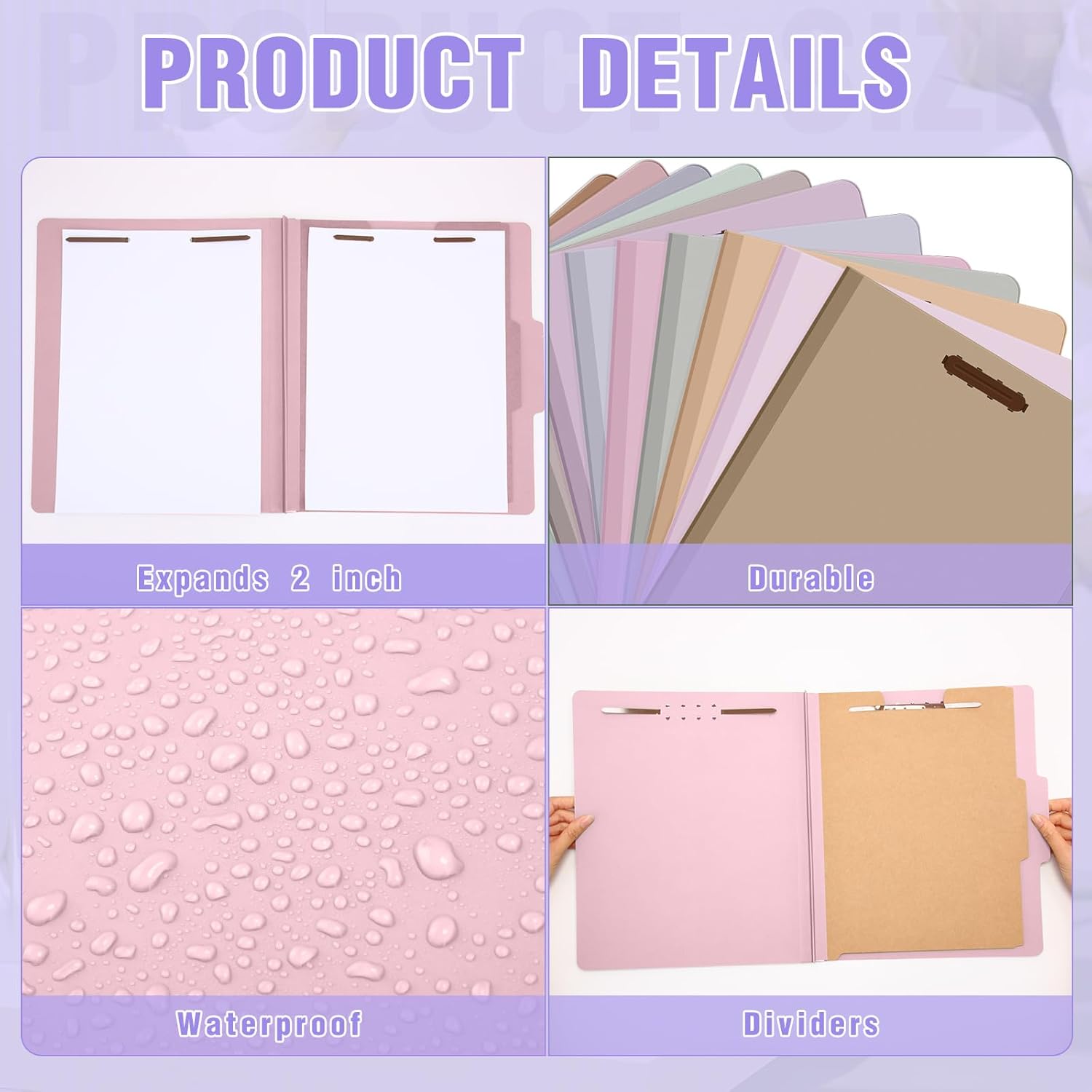 Yaomiao 24 carpetas de clasificación de 2 pulgadas, 1 carpeta de archivos de clasificación con sujetadores, carpeta de oficina tamaño carta con
