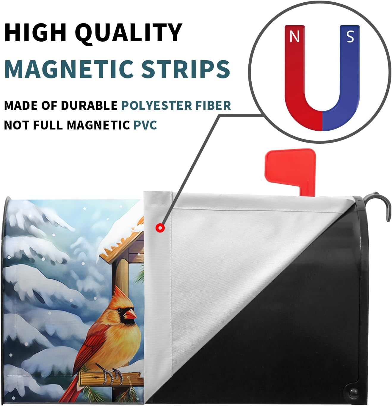 Funda magnética para buzón de pájaros cardenales de invierno, tamaño estándar, 25.5 x 21 pulgadas, diseño de pájaro rojo de Navidad, para buzón,