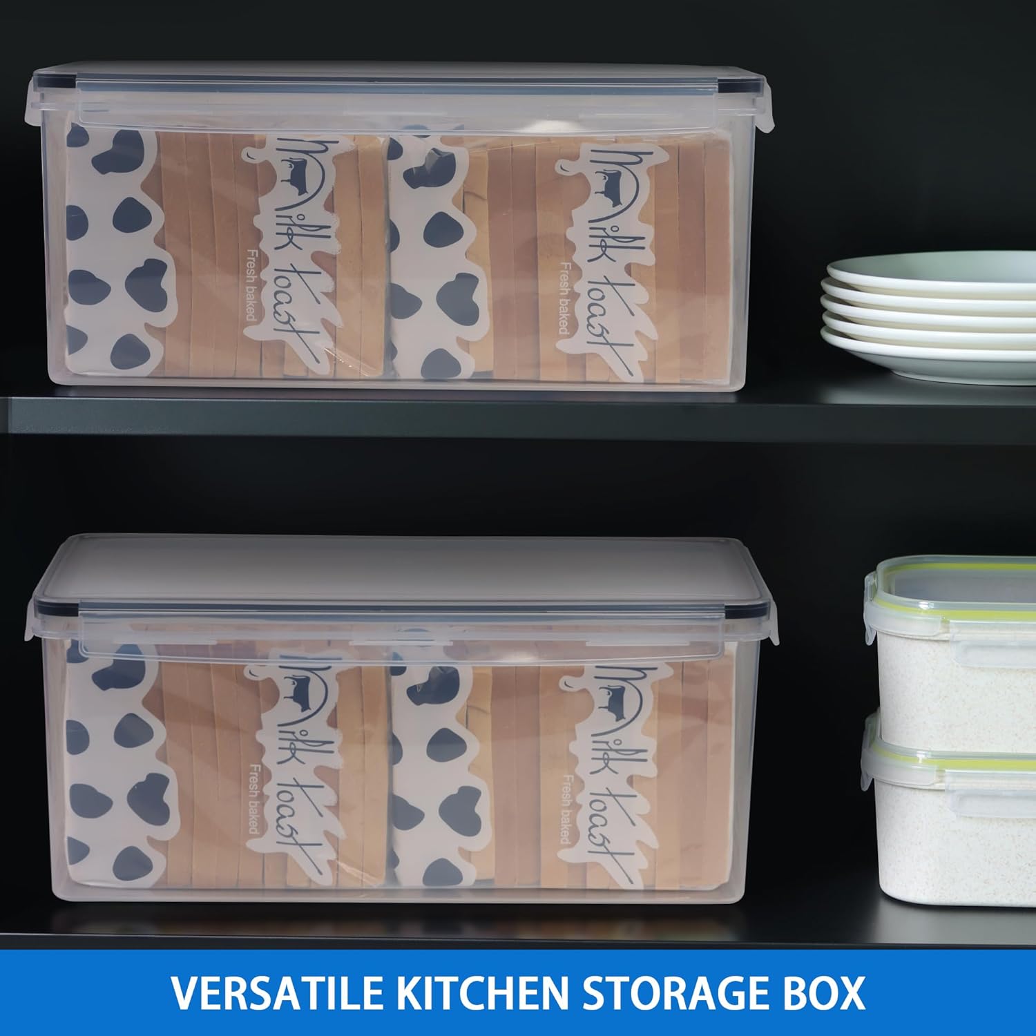 Tiawudi Paquete de 2 cajas de pan, contenedor de pan de plástico, soporte grande para sándwiches, contenedor de almacenamiento de pan para encimera