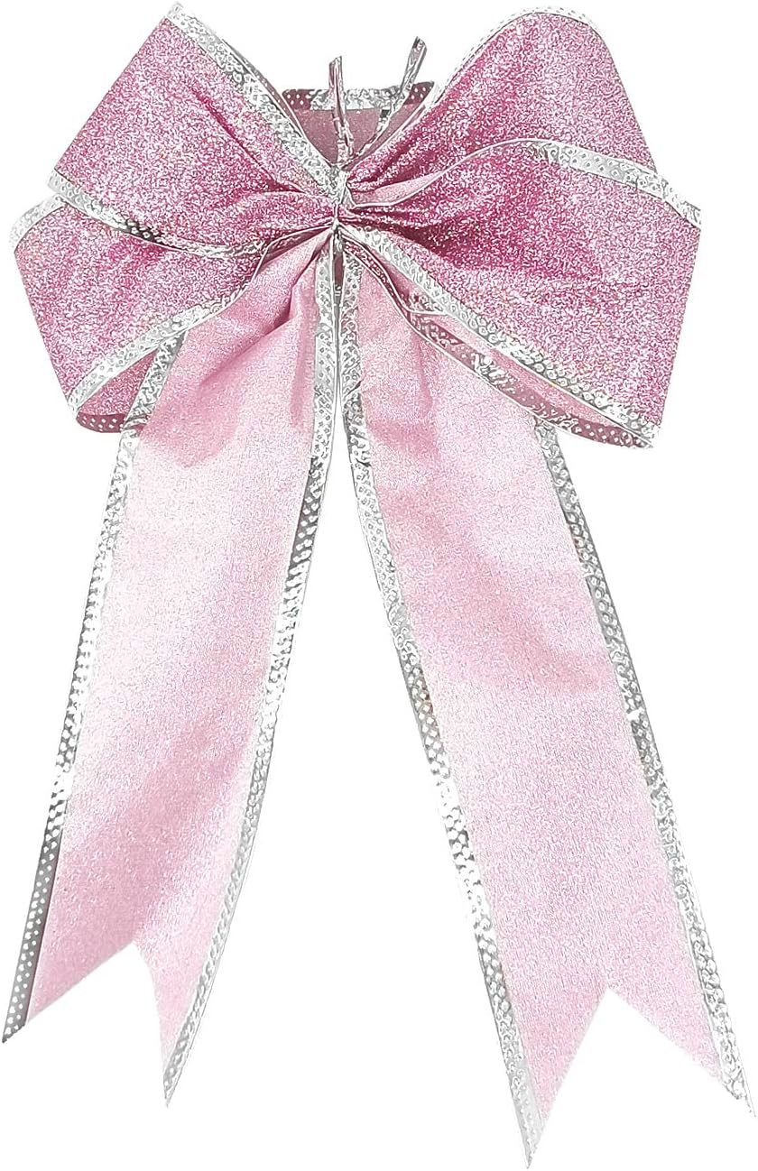 12 piezas de lujo de 8 pulgadas con purpurina rosa artificial, lazo de Navidad para árbol de Navidad, coronas, decoración de caja de regalo, adorno