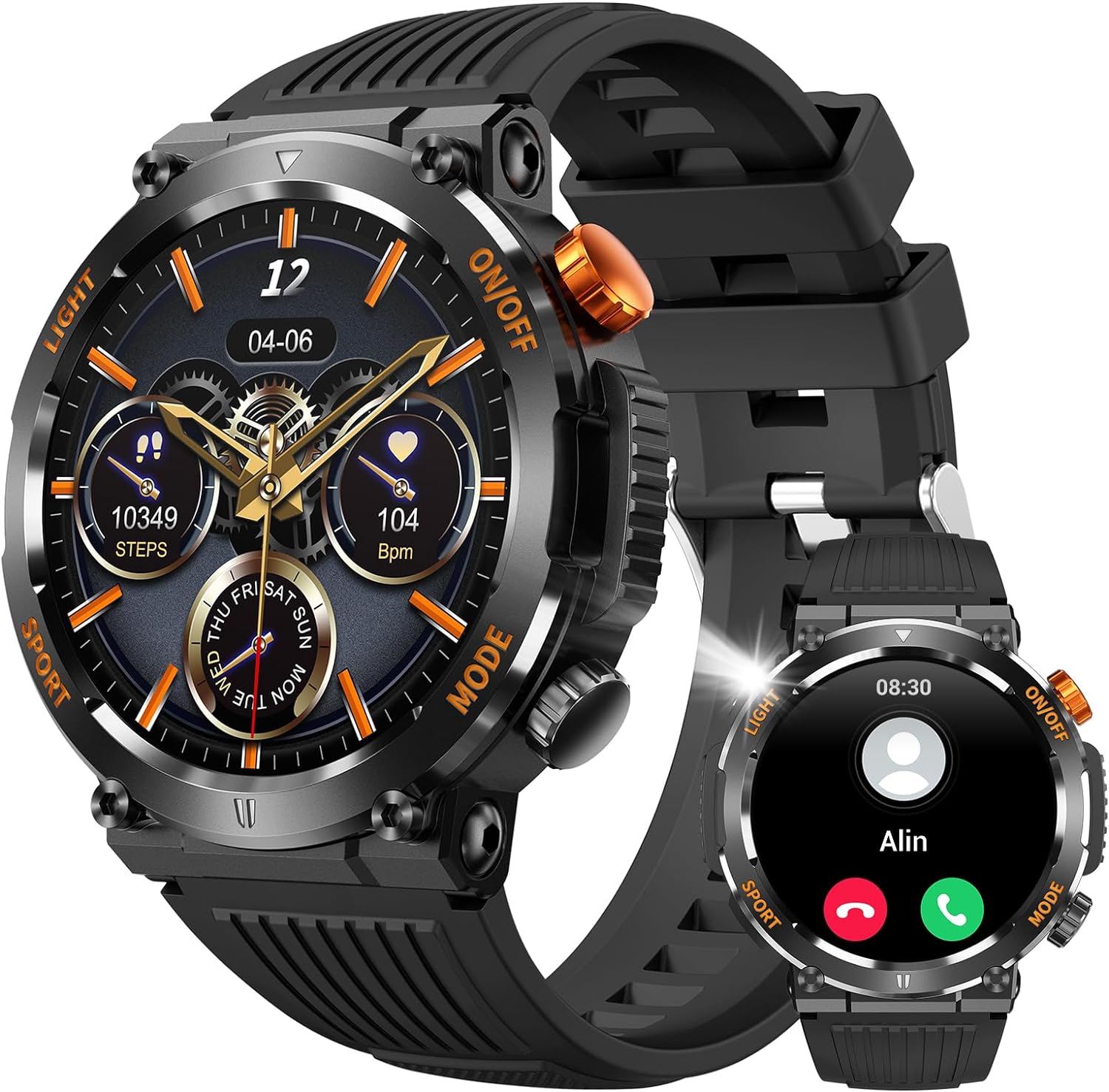 Reloj inteligente militar para hombre (recepción de llamadasmarcación), reloj inteligente táctico al aire libre con más de 100 modos deportivos,