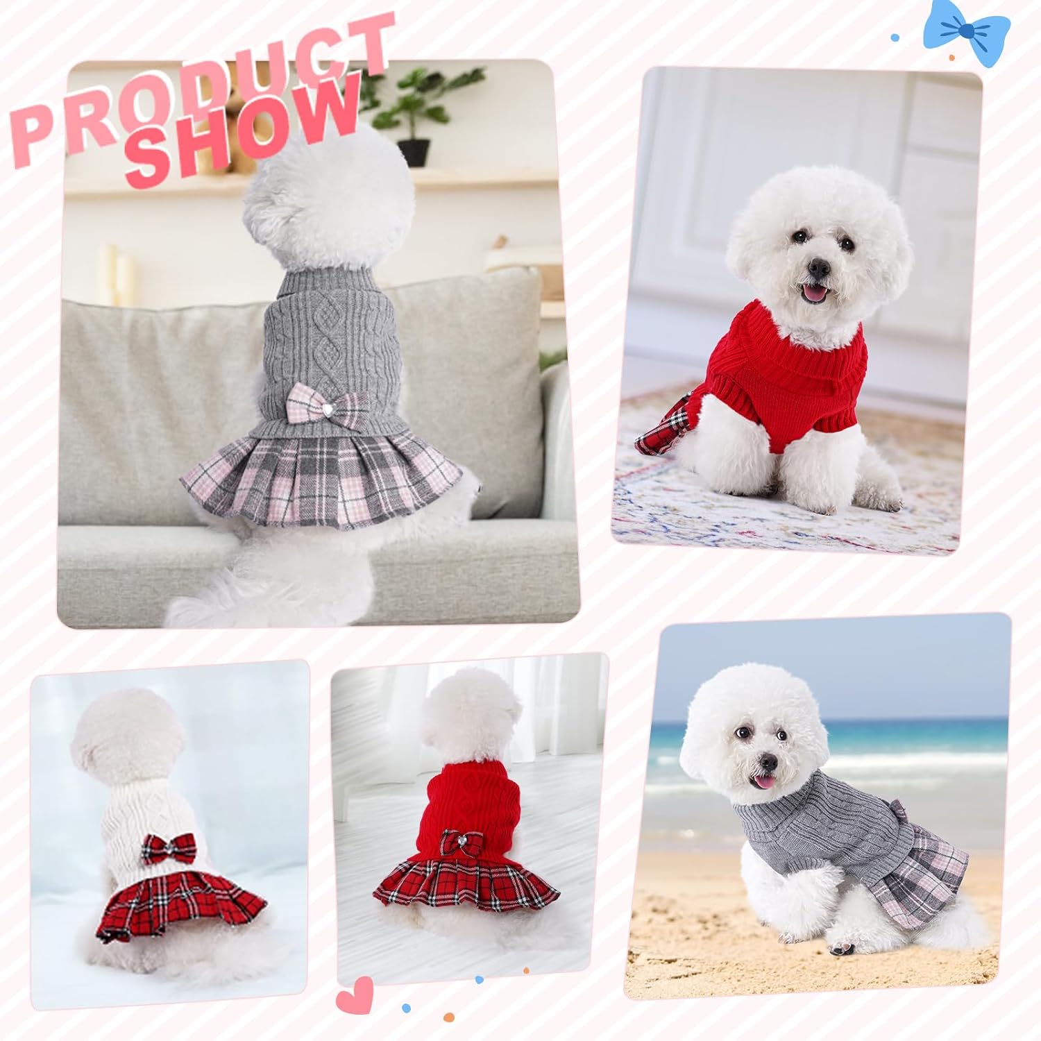 YUDODO Vestido suéter para perros pequeños, suéter de cuello alto para perro, cálido, ropa de punto suave para cachorros, lindos vestidos para