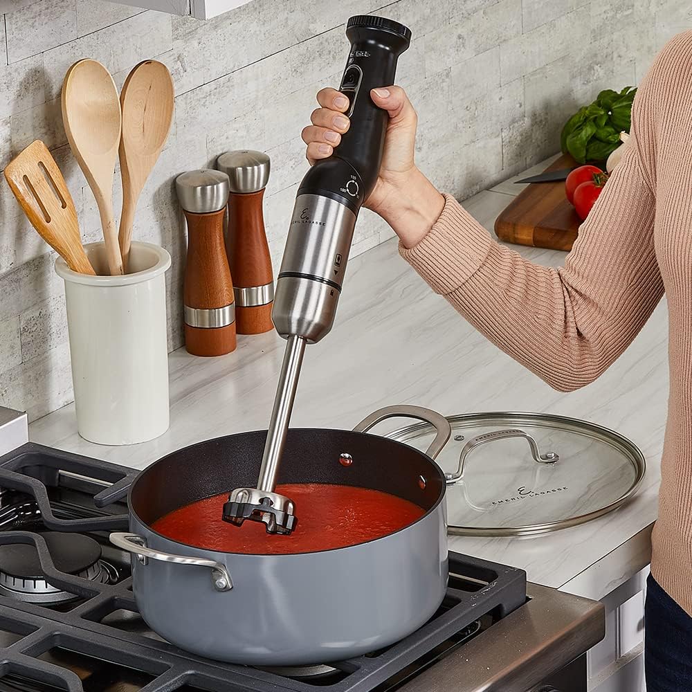 Emeril Everyday Blender & Beyond – Batidora de mano de inmersión, inalámbrica con estación de carga, batidor y batidor doble incluido.