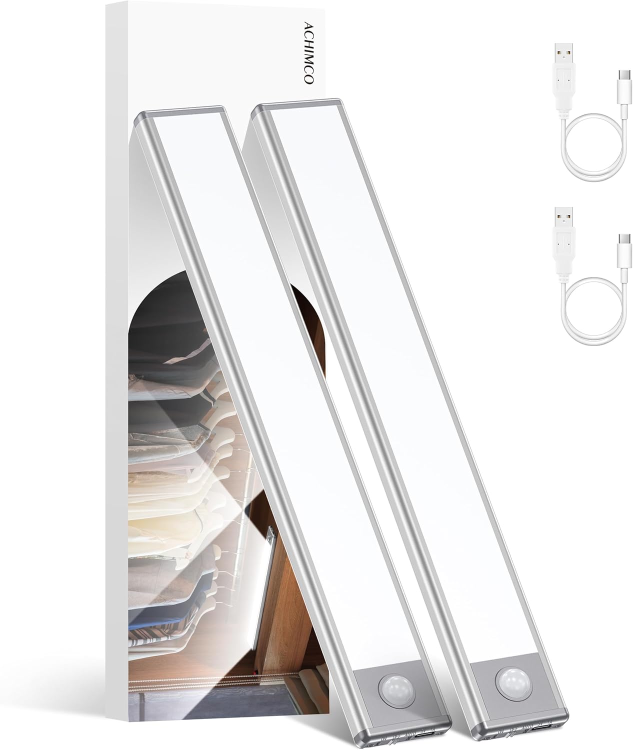 Luz LED para debajo del gabinete, sensor de movimiento brillante para interiores, luz magnética adhesiva, luces debajo de la encimera, carga USB