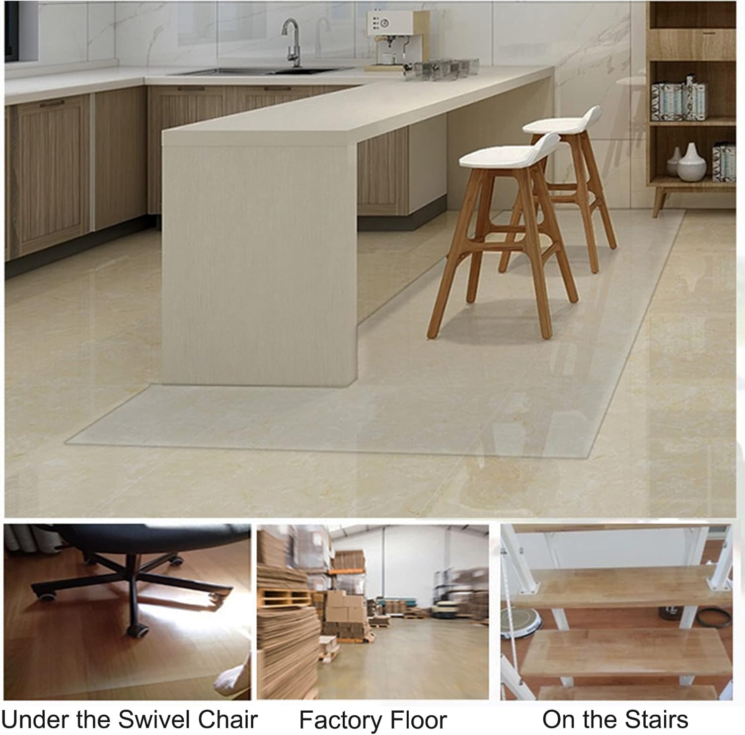 MM MELISEN Tapete de vidrio para silla de oficina, de plástico transparente, antideslizante, impermeable, para interiores y exteriores, protector