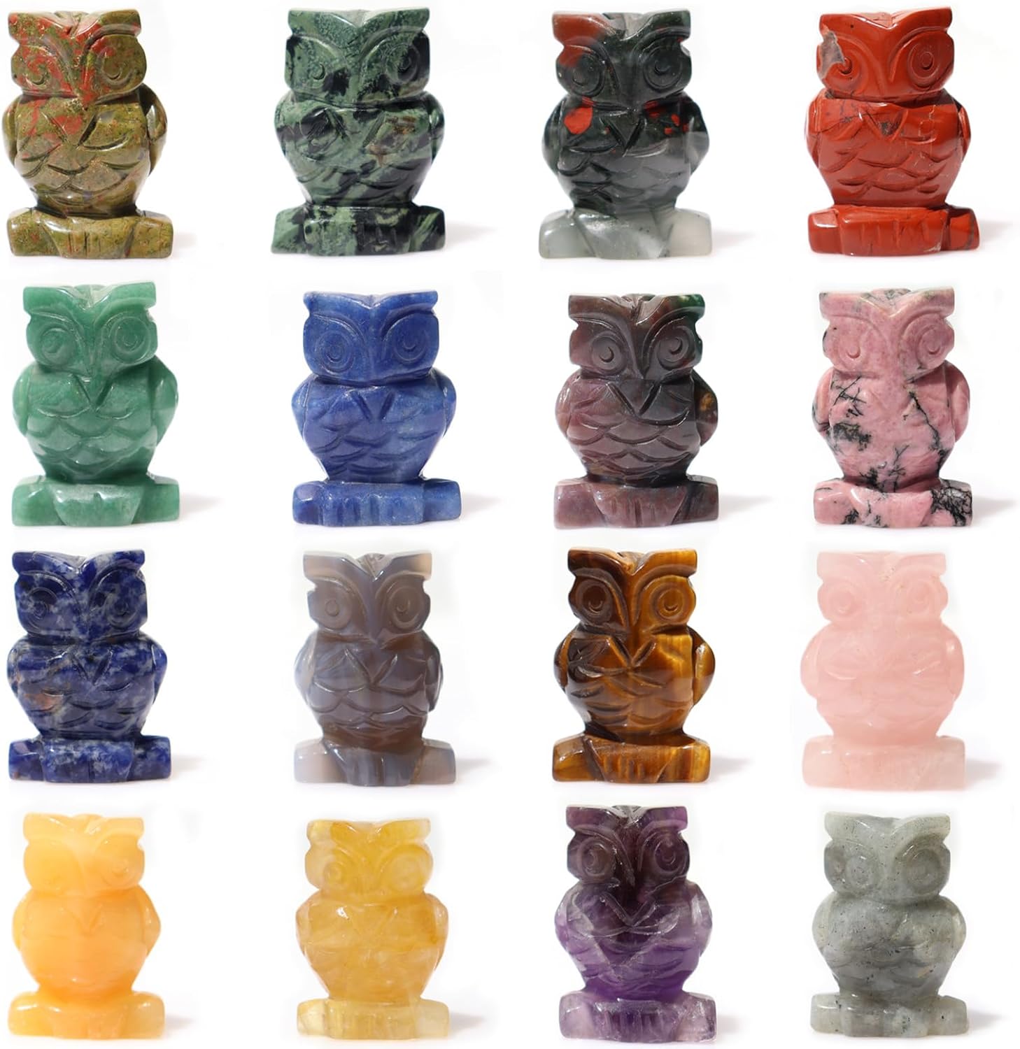 SSAKUGGI Mezcla de estatua de búho, 6 piezas, mezcla de cristal natural para tallar búhos, cristales de búho y piedras curativas talladas a mano,