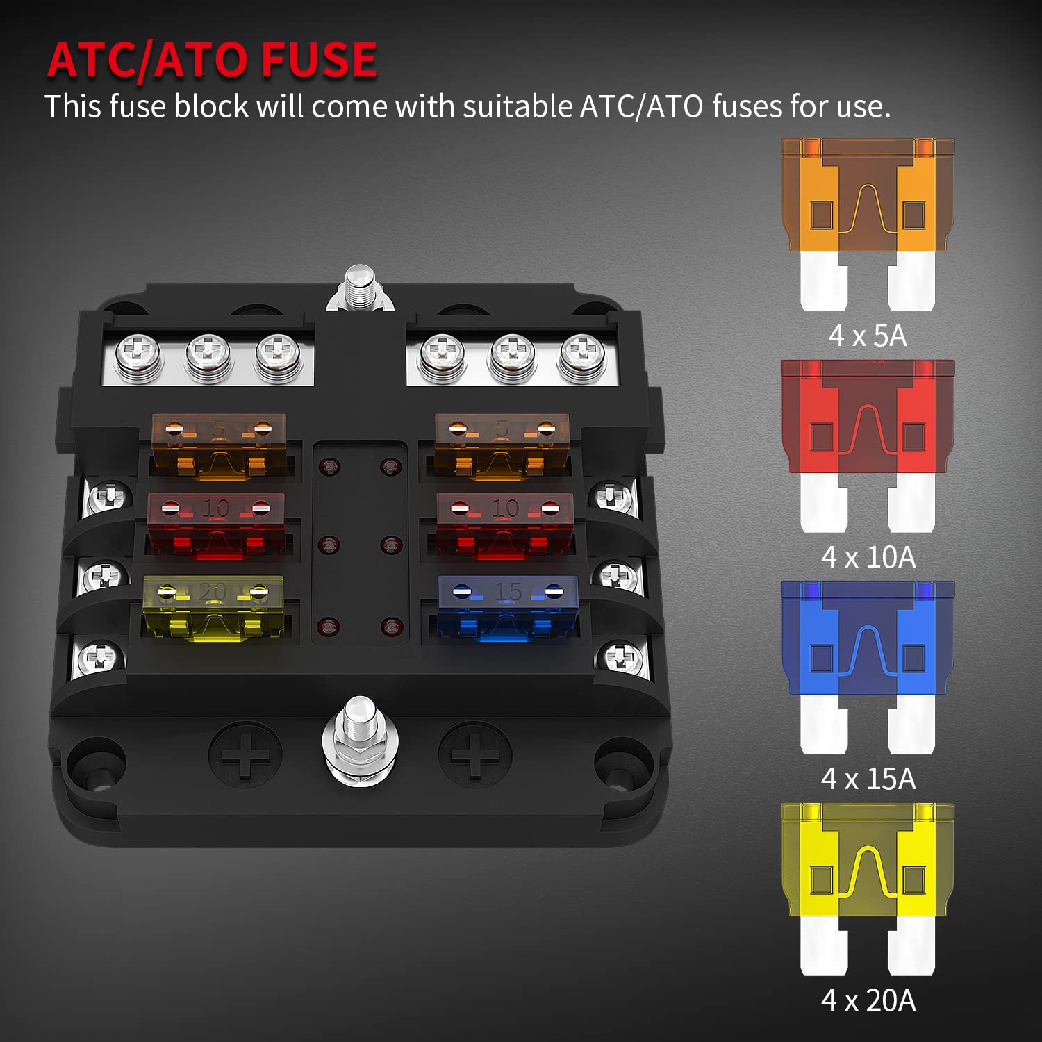 DaierTek Panel de interruptor basculante marino de 6 cuadras, 12 voltios con encendedor de cigarrillos USB, voltímetro + bloque de fusibles de 12 V,