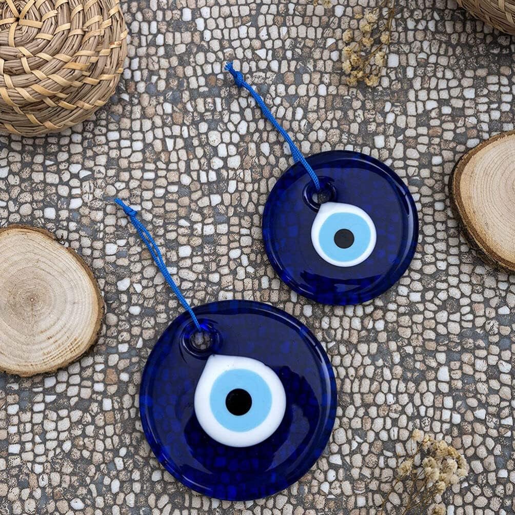 Adorno colgante de ojo azul turco para colgar en la pared, 2 piezas con protección de cuerda, amuleto de buena suerte, amuleto para colgar en la