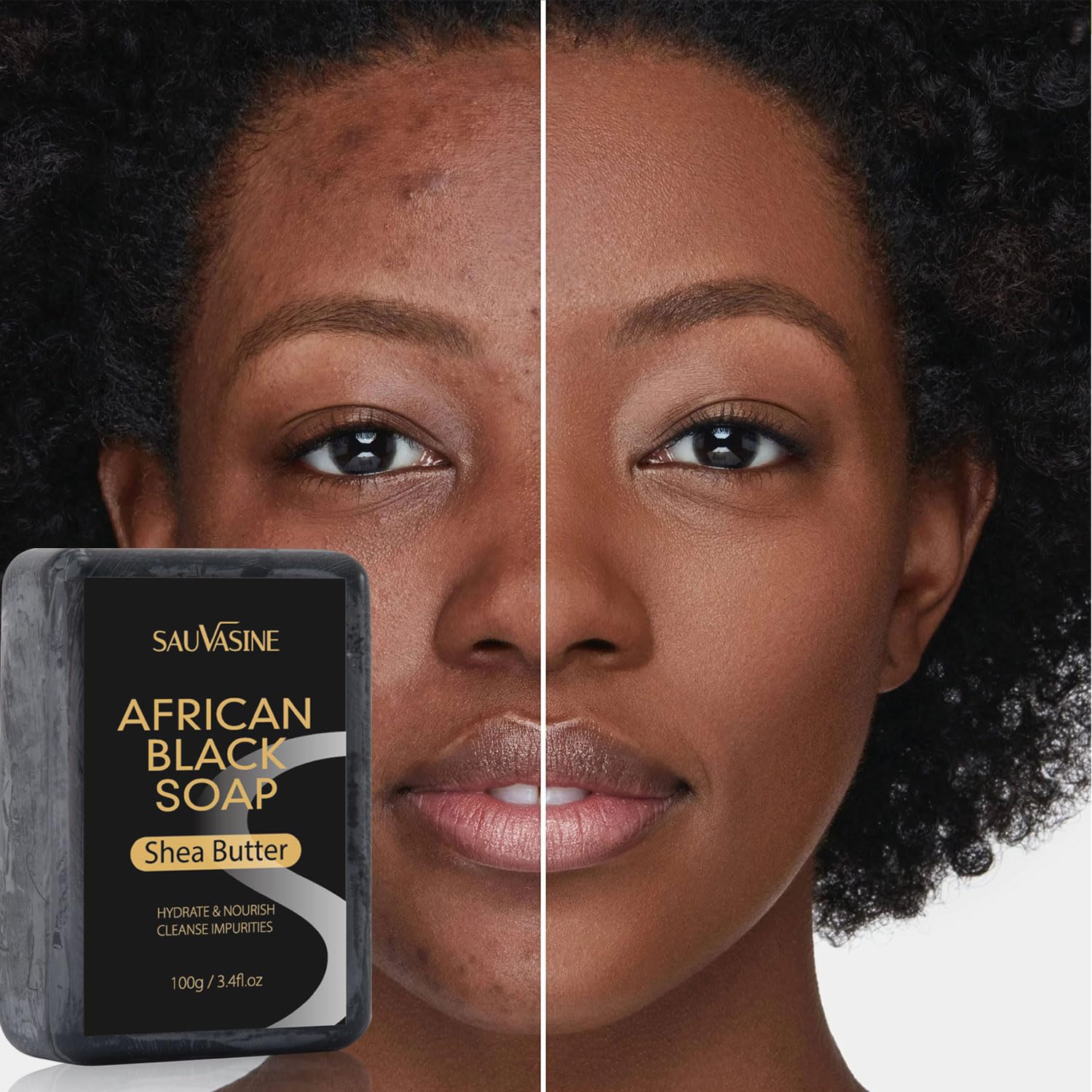 Lanthome Jabón negro africano orgánico para rostro y cuerpo, jabón suave hecho a mano para acné y manchas oscuras, piel suave con manteca de karité,