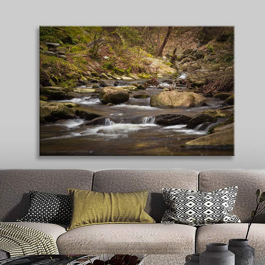 Looife Lienzo decorativo para pared, 24 x 16 pulgadas, arroyo de montaña con árboles, decoración de pared para sala de estar y dormitorio, pintura