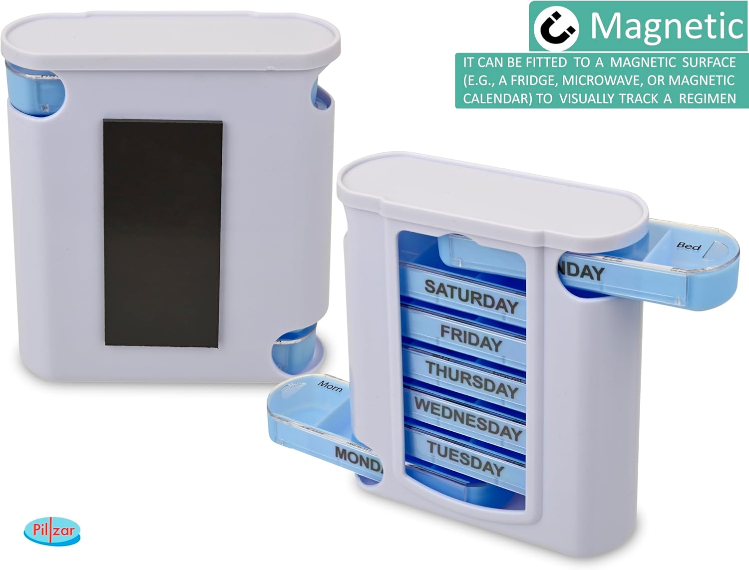 Pastillero organizador de 7 días, estuche rígido con imán integrado, 7 bandejas apilables, perfecto para viajes y uso doméstico.