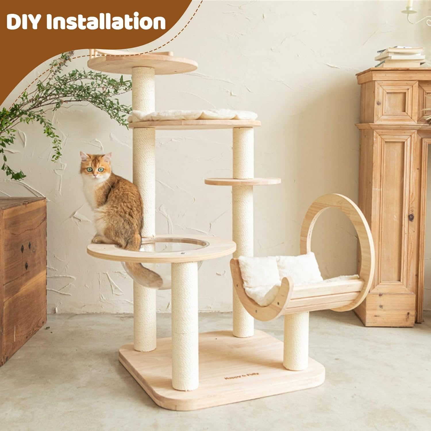 Bloque de construcción de 56.3 pulgadas, árbol para gatos, torre de madera extra grande, condominio estable de varios niveles para gatos grandes,