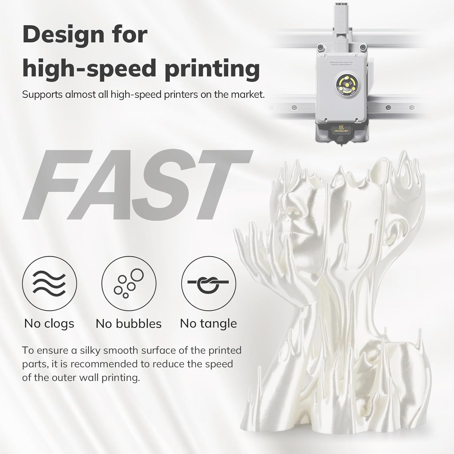 AMOLEN Filamento PLA de seda para impresora 3D de 0.069 pulgadas, filamento blanco brillante para impresión 3D, carrete de 2.2 libras, compatible
