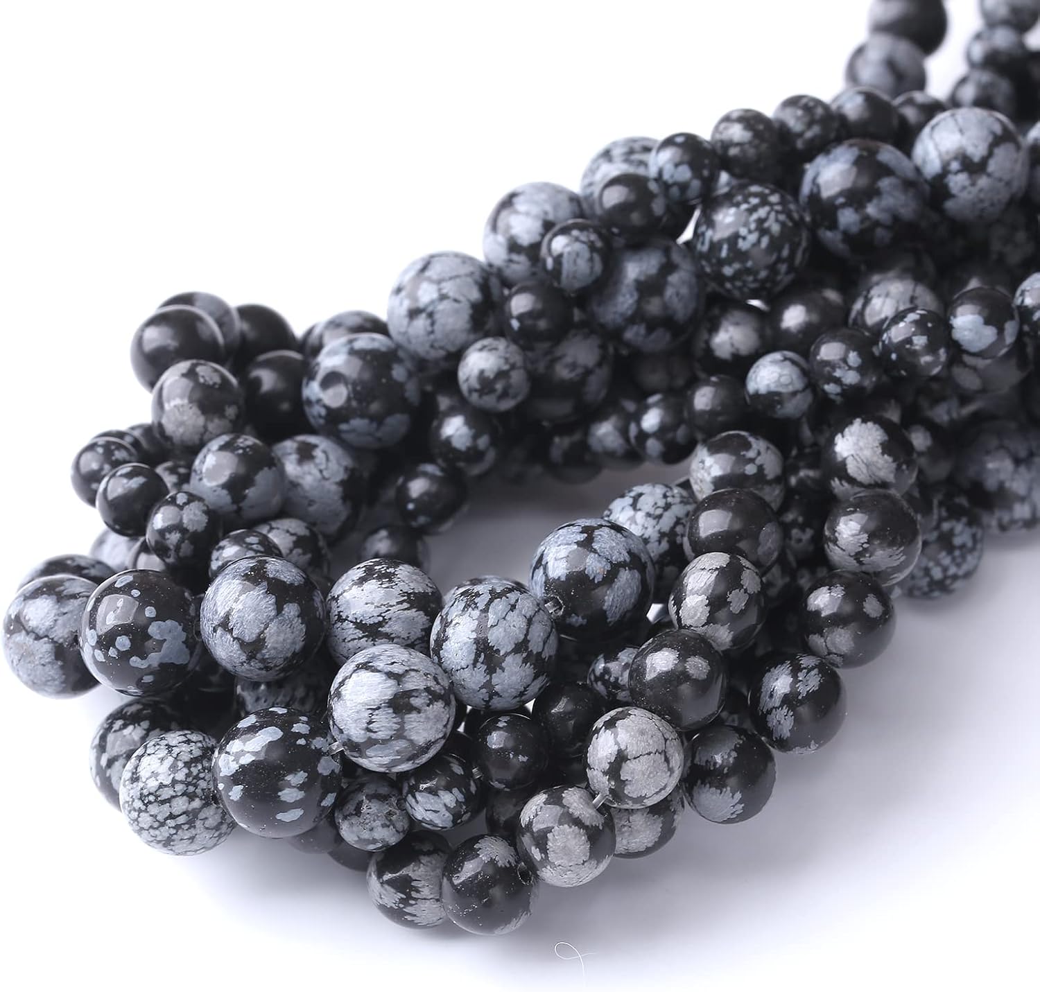 45 cuentas de piedra de obsidiana natural de copo de nieve de 0.315 pulgadas (0.315 in), cuentas curativas energéticas para hacer joyas, pulseras,