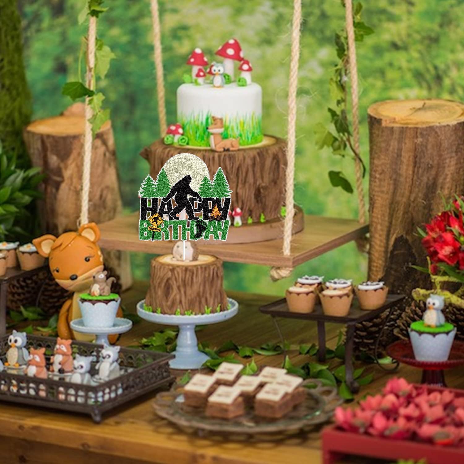 Bigfoot – Decoración para pastel de cumpleaños con temática de Pie grande, decoración de tartas de bosque de selva y selva, suministros de