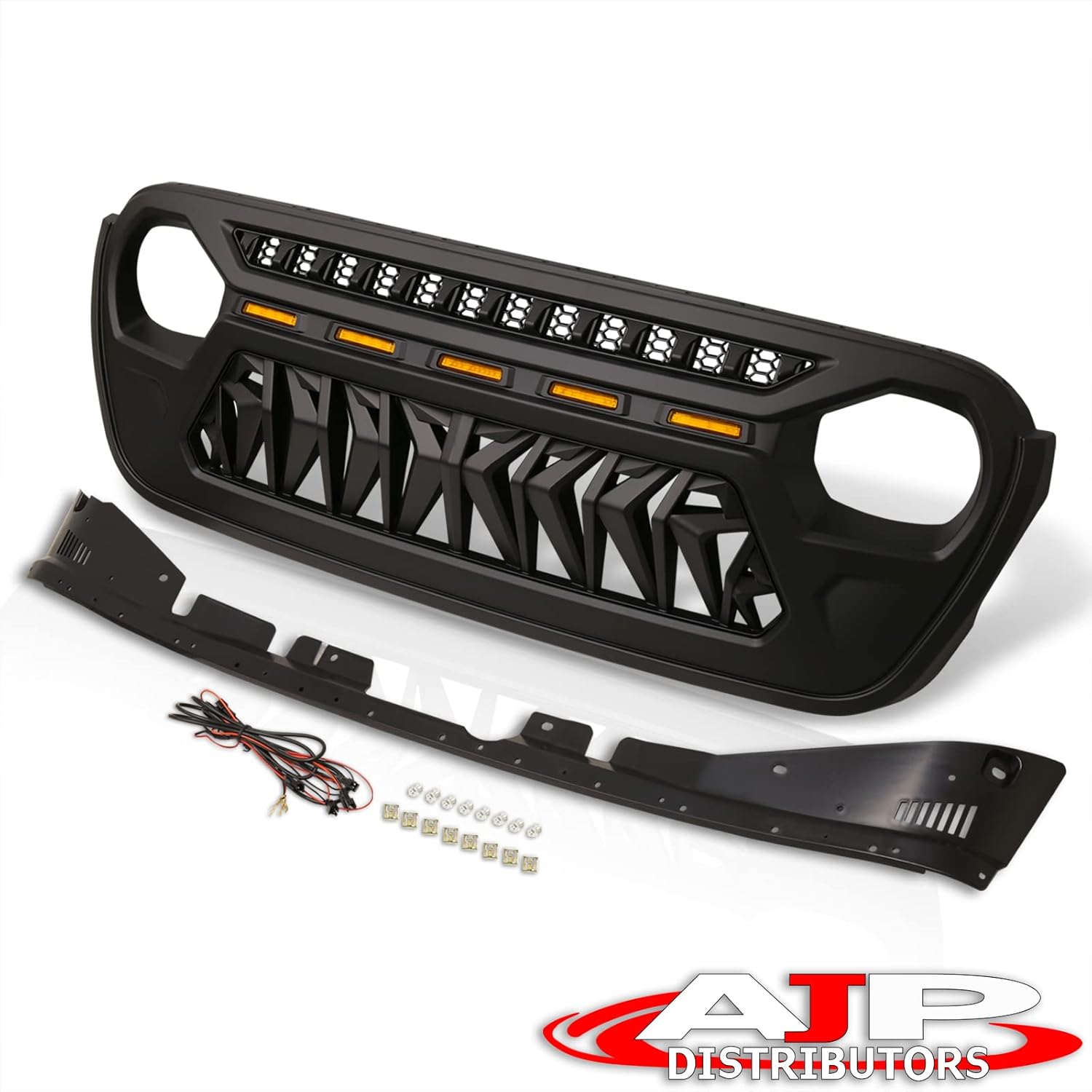 AJP Distributors Parachoques delantero superior estilo tiburón rejilla ABS cubierta con luces LED ámbar DRL luces de correr compatibles  repuesto