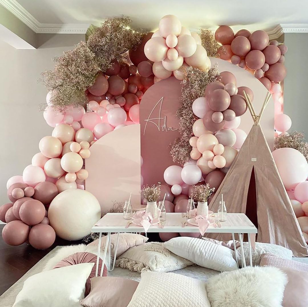 Guirnalda de globos de color rosa polvoriento de doble relleno, globos de látex rosa rosa, kit de arco de globos rosa pastel para boda, baby shower,