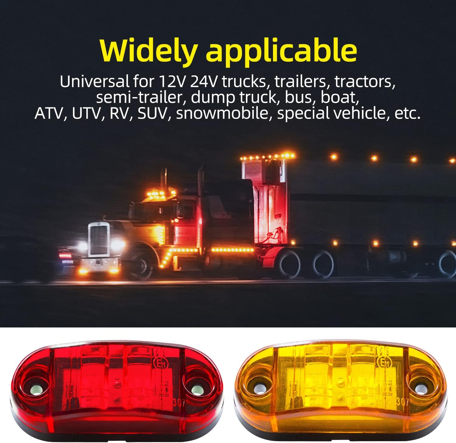 (10 ámbar + 10 rojo) 2.5 pulgadas, 2 diodos, luces marcadoras de remolque, 2 luces LED de marcador lateral de remolque, luces ovaladas para