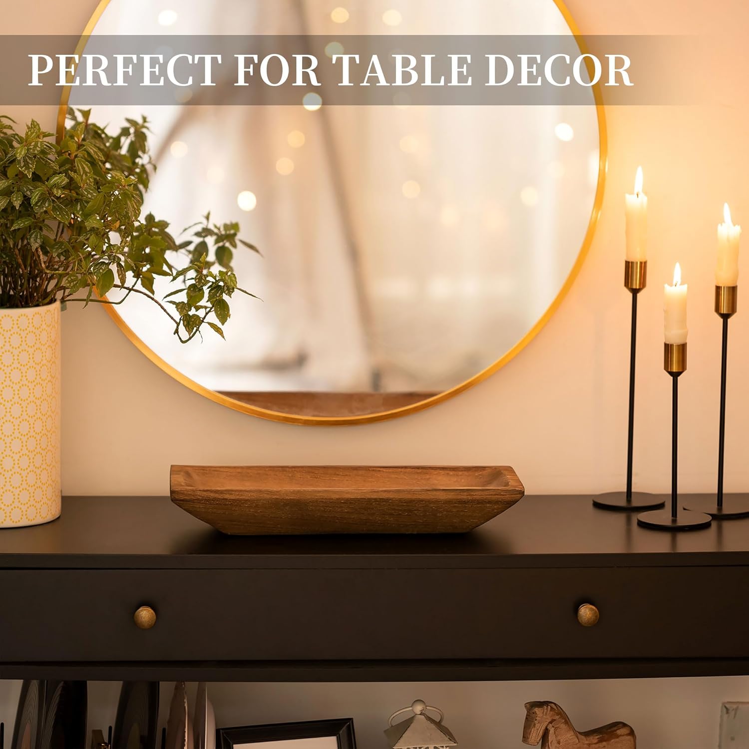 Hanobe Cuenco decorativo de madera para masa decoración de centro de mesa de madera, soporte de vela natural rústico para decoración de comedor,