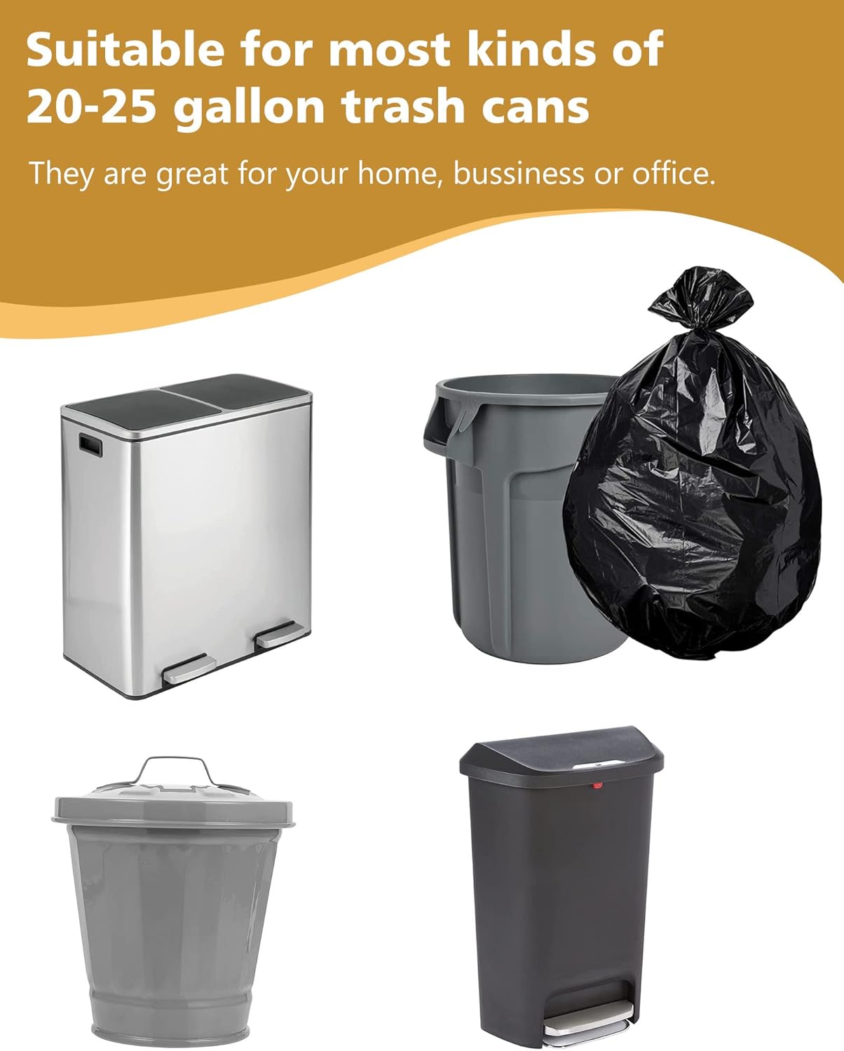 AYOTEE – Bolsas de basura grandes de 20 galones de color negro, de 30 x 35 pulgadas, de 20 galones de alto, con lazos, bolsas de basura de plástico