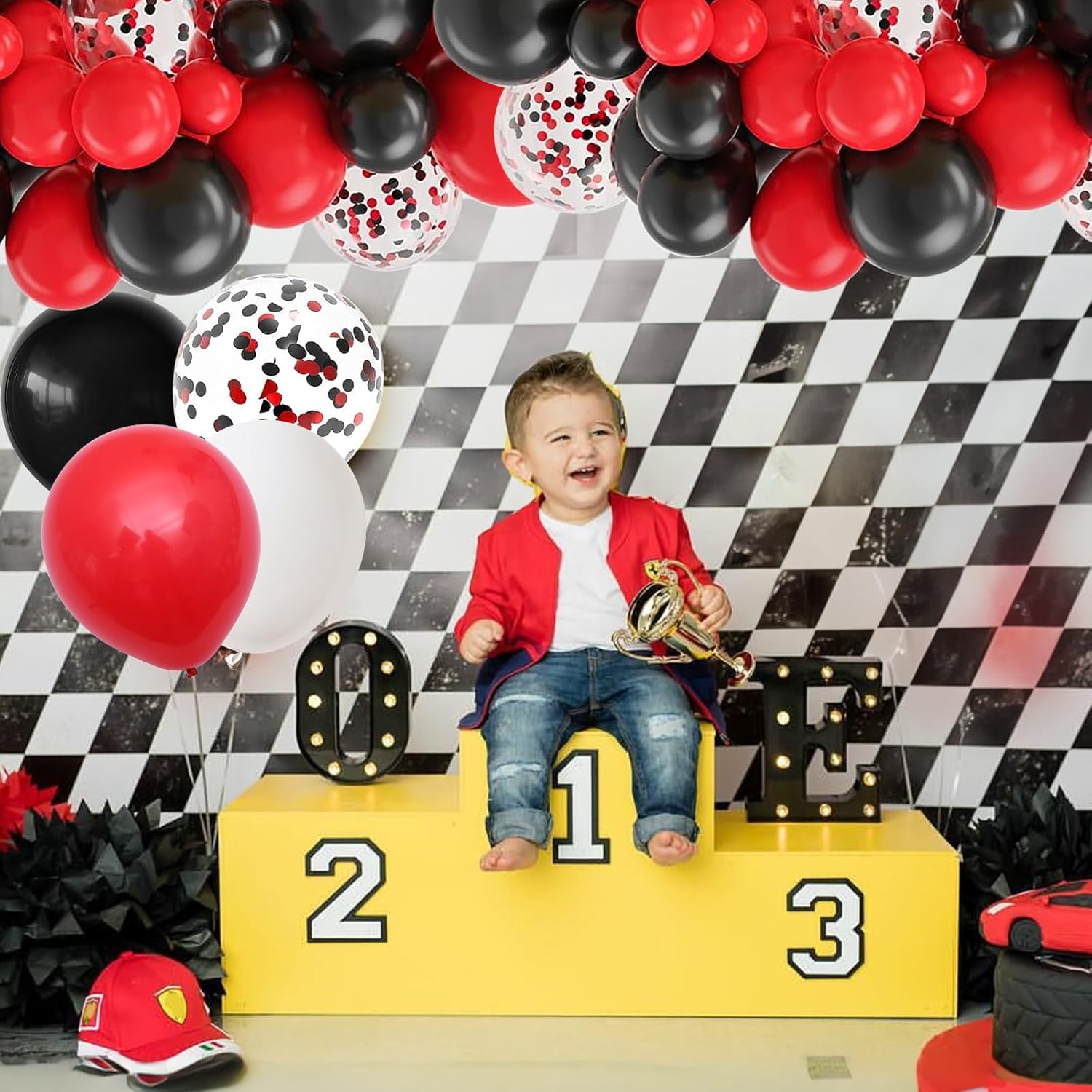Globos de confeti negro y rojo, 60 paquetes de globos de fiesta negros y rojos de 12 pulgadas con cintas para hombres y mujeres, cumpleaños, bodas,