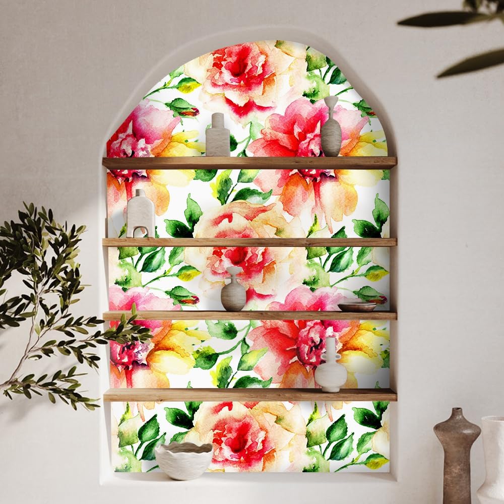 Papel tapiz colorido de peonía floral para despegar y pegar, papel de contacto de flores y hojas, papel tapiz extraíble impermeable, papel tapiz