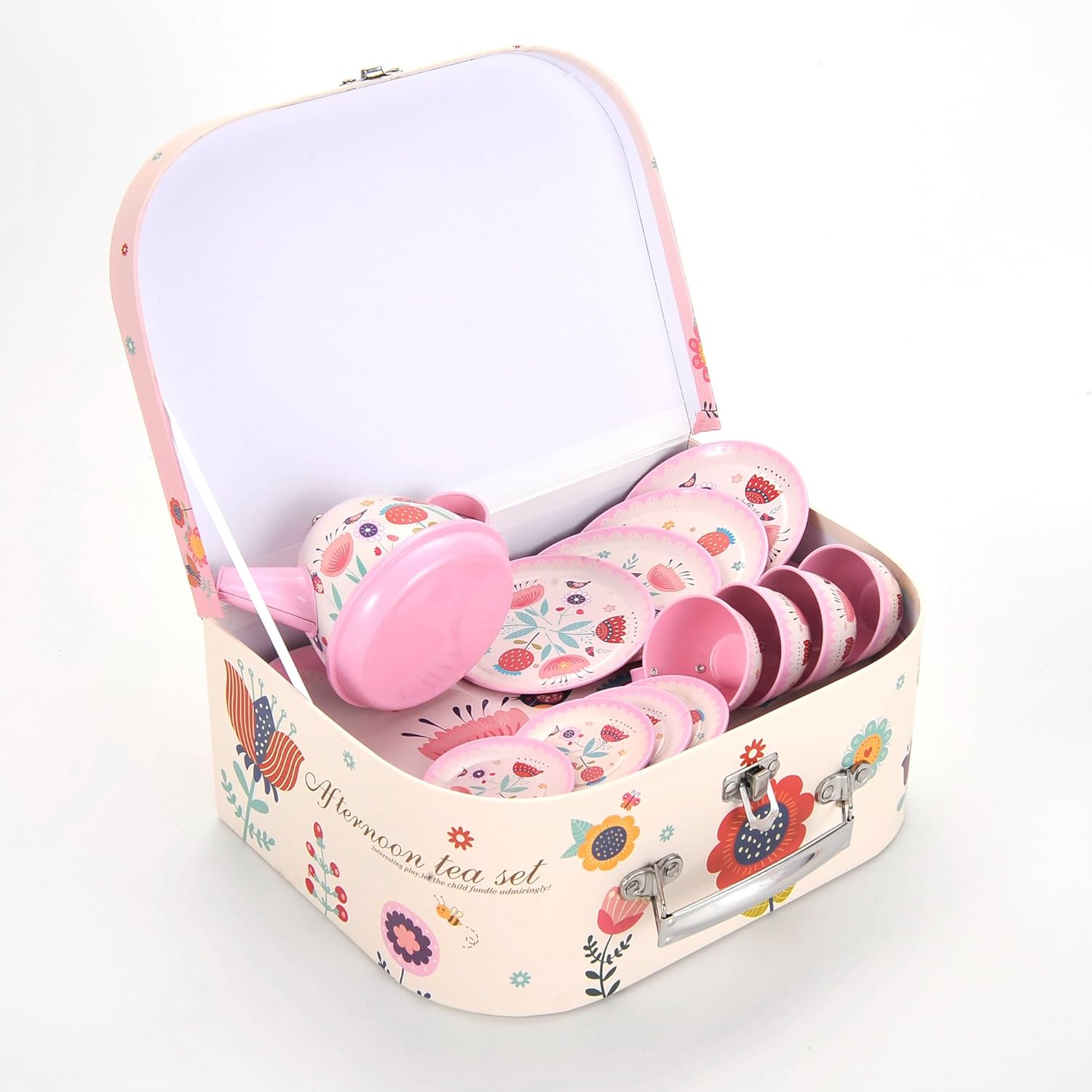 PowerTRC Juego de 48 piezas de fiesta de té de princesa para niños, juego de té de lujo que incluye postres, galletas, aperitivos, tetera, tazas y