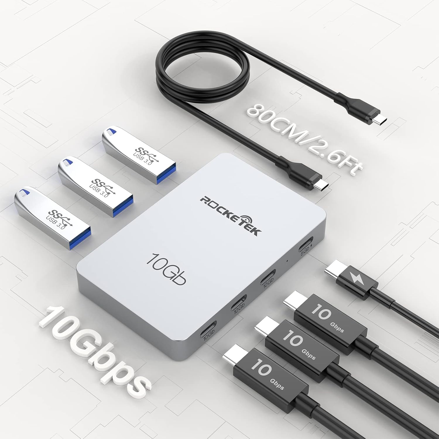 Adaptador de concentrador USB-C Gen 2 de 7 puertos 3 puertos USB-C de 10 Gbs Gen 2, 3 puertos USB 3.0 de 5 GB, Hub USB C de 100 W con datos de 5 GB,