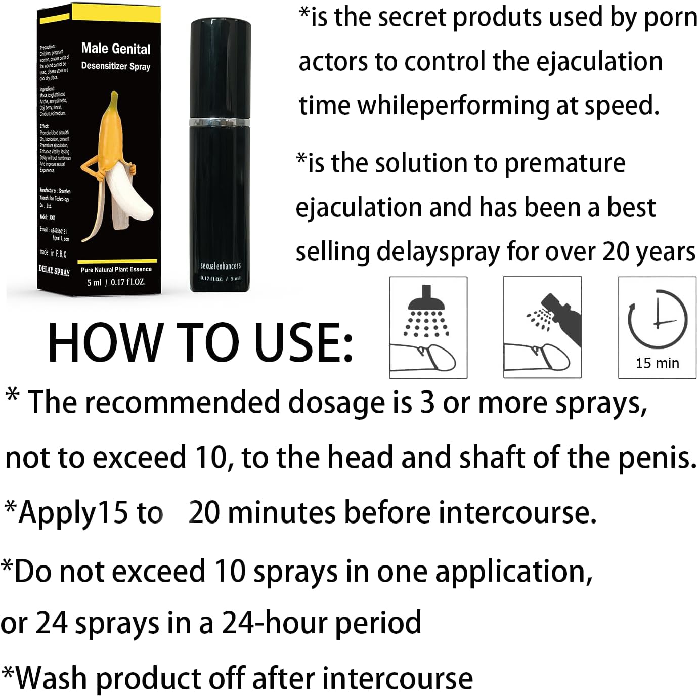 Desensibilizador de aceite de masaje en aerosol sexual para hombres Spray de retraso sexual, crema de retraso para hombres 60 minutos de largo