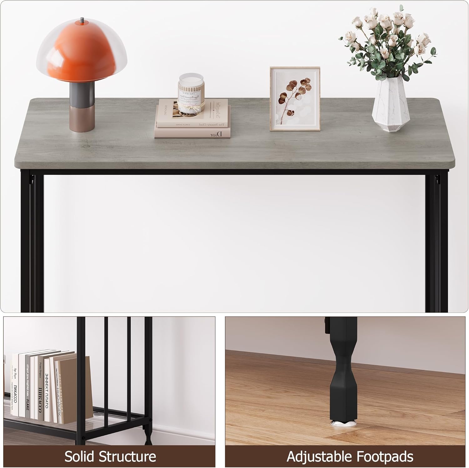 IDEALHOUSE Mesa consola, mesas de sofá, mesa de entrada estrecha con estante de vidrio y marco de metal, mesa de pasillo industrial de 33.5 pulgadas