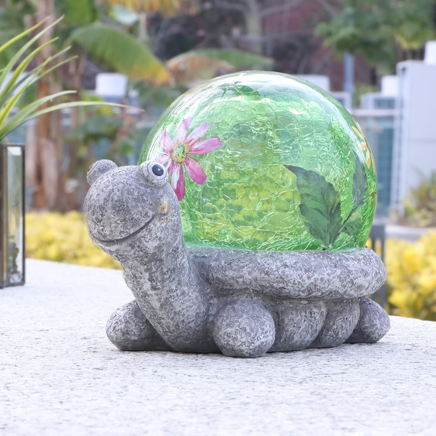 Estatua solar de jardín, estatua de tortuga, estatua de resina con luces LED solares, adornos de césped para jardín, patio, césped, patio,