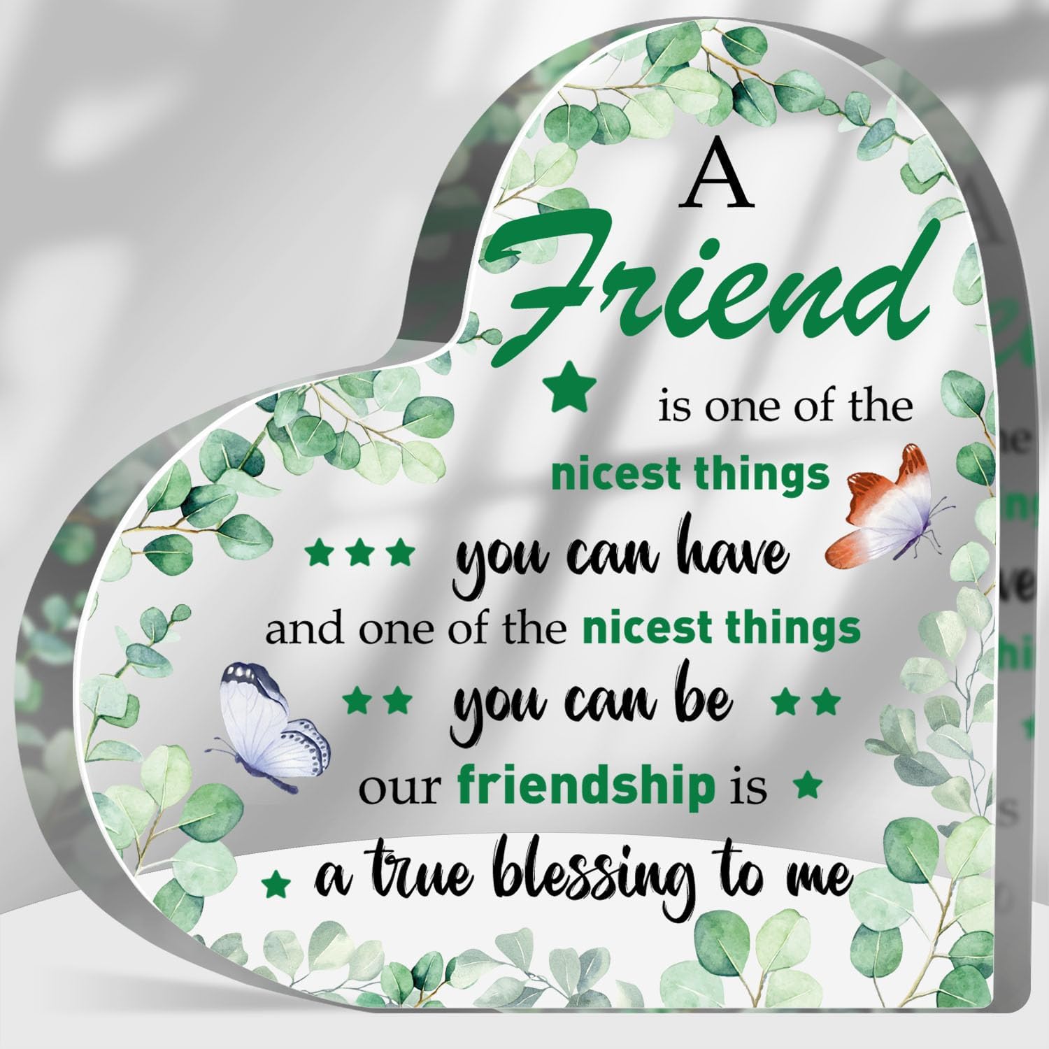 Placa acrílica con texto en inglés “Friendship Blessing to Me”, con cita de agradecimiento, regalos de agradecimiento para amiga, mujer, eucalipto,